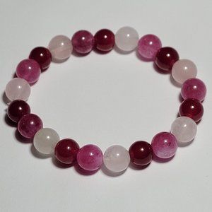 Natural Rose Quartz & Pink Amethyst Crystal Beaded Bracelet 8mm 7" Medium